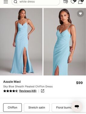 Azazie Sky Blue Pleated Chiffon Maxi Dress with Side Slit